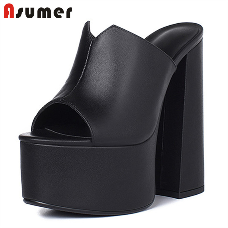 ASUMER 2025 รองเท้าแตะหนังแท้ผู้หญิงแฟชั่นหนารองเท้าส้นสูง party Night Club รองเท้าเซ็กซี่แพลตฟอร์มรองเท้าแตะสุภาพสตรี