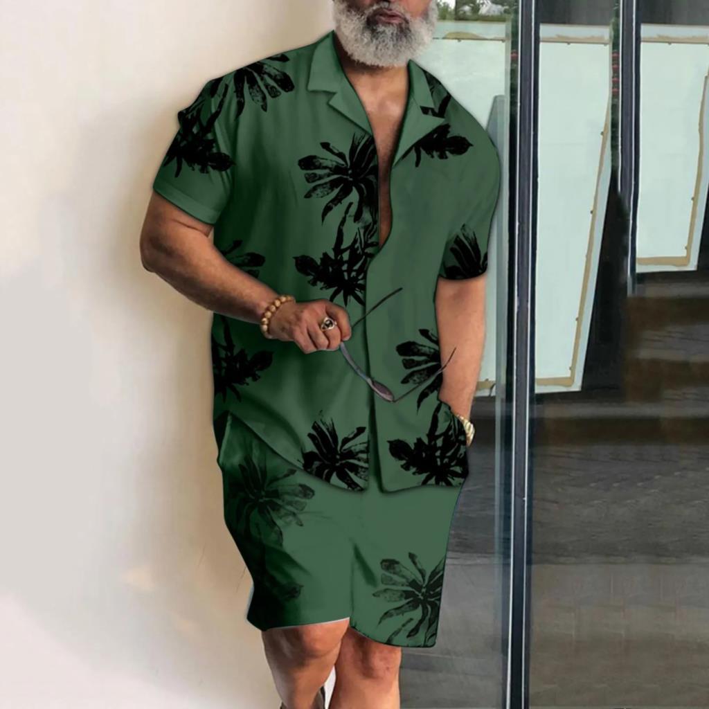 Conjuntos de camisas para hombre, camisa informal de manga corta con estampado 3d de árbol de coco, pantalones cortos de playa de gran tamaño, ropa de calle de verano, trajes hawaianos