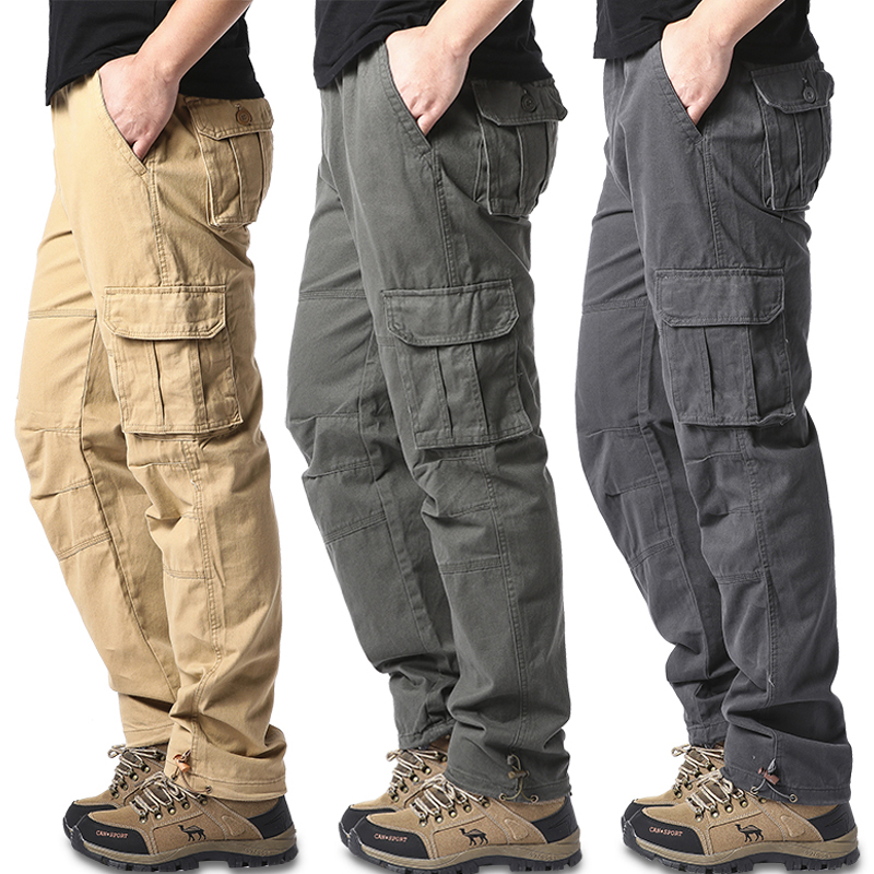 Monos holgados con bolsillos grandes para hombre, pantalones tácticos para correr deportes al aire libre, cintura elástica, pantalones de trabajo informales de algodón puro
