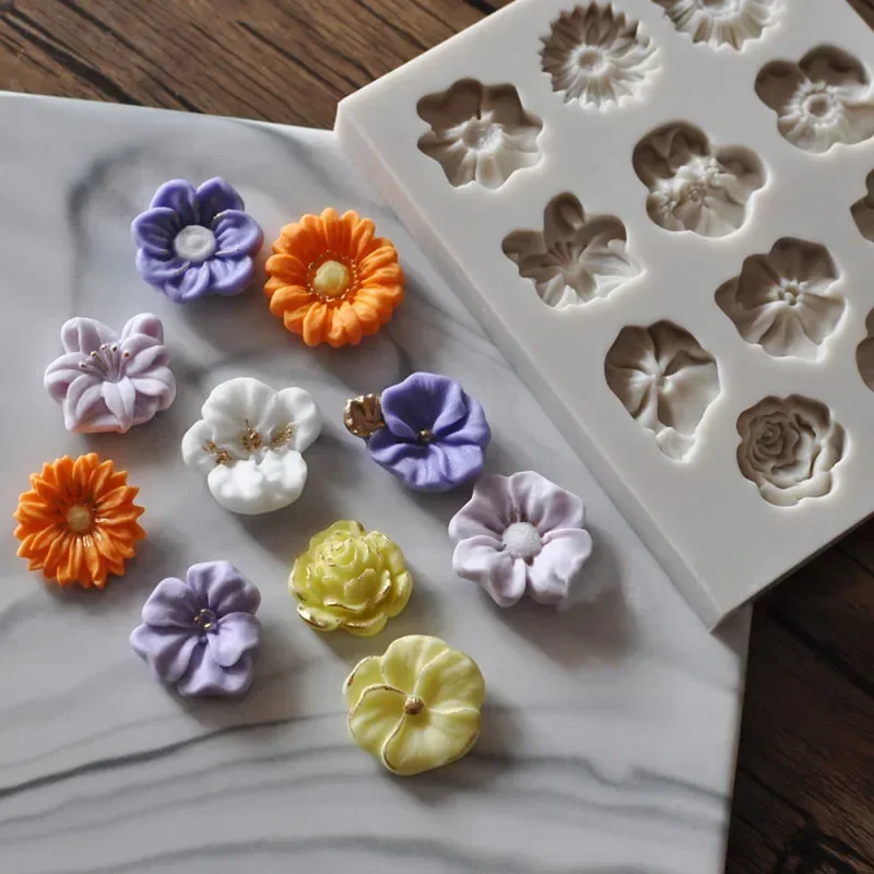 Mini moldes criativos fofos, girassol, rosa, formato de flores, molde de silicone, bolo, diferentes combinações de flores, ferramentas de molde de chocolate diy