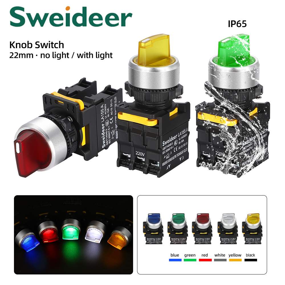 Przełącznik obrotowy z podświetleniem LED 22mm 1NO/2NO/1NO1NC 2/3 pozycyjny samozatrzaskujący chwilowy z funkcją selekcji i oświetleniem 12V 24V 220V 10A