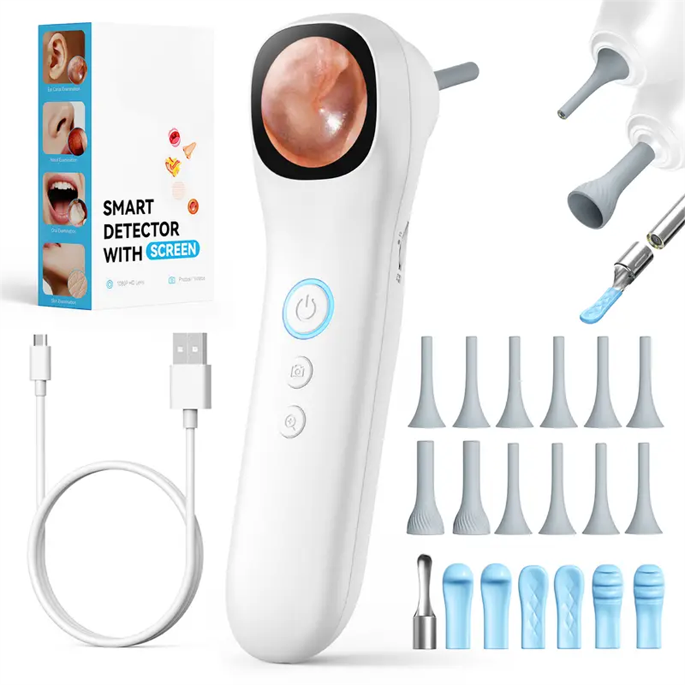 Détecteur intelligent 5 en 1 avec écran Caméra auriculaire HD 1080P comprend un ensemble de sélection d'oreille et six embouts de remplacement 12 têtes d'inspection supplémentaires