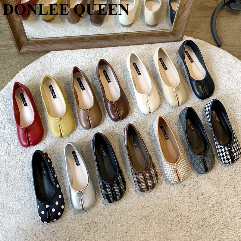 2023 Frauen Wohnungen Tabi Ninja Schuhe Frauen Mikro faser Leder bequeme Wohnungen Split Toe Slipper weichen Boden Mokassins solide kurze Mujer