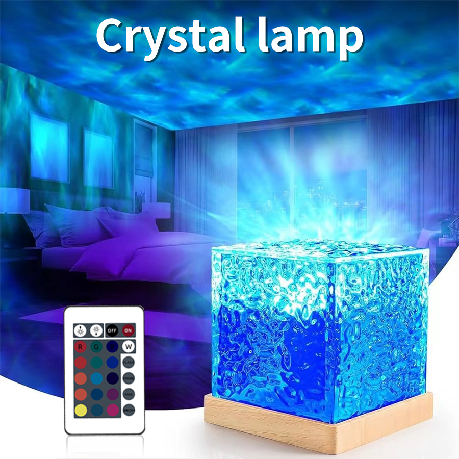 Dynamische rotierende Wasserwellenprojektor Flamme Kristalllampe LED Nachtlicht 3/16 Farben Kristalllampe für Zuhause Schlafzimmer Dekor Geschenk