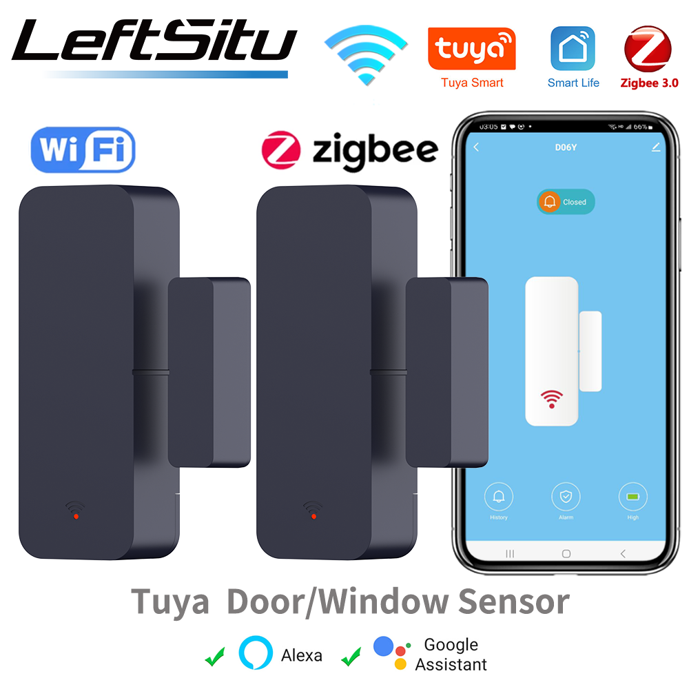 Tuya Zigbee Wi-Fi дверной датчик, датчик входа в окно, охранный магнитный датчик, сигнализация, умная жизнь, работа с Alexa Google Home