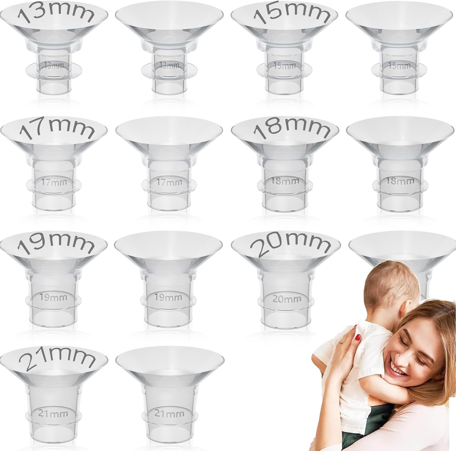 Insertos de brida de 13/15/17/18/19/20/21 mm compatibles con Momcozy/XIMYRA/YOUHA, etc., extractor de leche portátil de 24 mm, escudo/brida de 24 mm