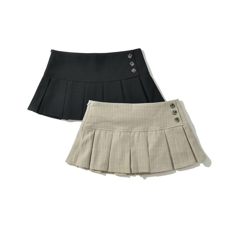 Minigonna Plissettata a Vita Bassa per Donna, 2 Colori, Stile Sexy Y2K, per Uso Quotidiano e Scolastico, Primavera-Estate