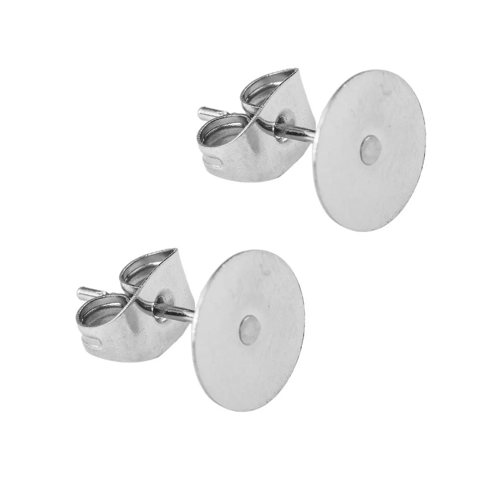 100 Sets Hypoallergenic Stainless Steel Earrings Posts Flat Pad Blank Pin Studs with Butterfly Backs for Jewelry Making Findings