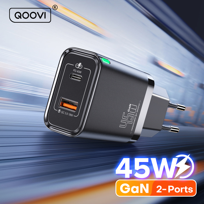 Зарядное устройство QOOVI GaN сетевое с USB Type-C и поддержкой быстрой зарядки, 45 Вт