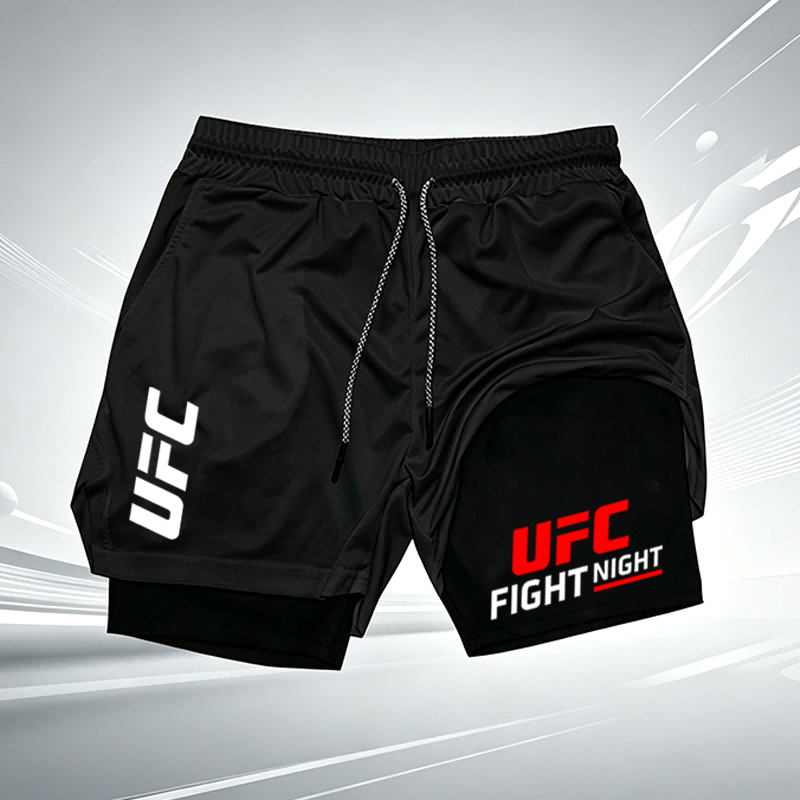 Herren-Sommer-Shorts mit UFC GYM-Aufdruck, 2-in-1-Kompressions-Liner, Freizeitshorts, schnell trocknend, für Fitness-Training, Workout, atmungsaktive Laufshorts wx241