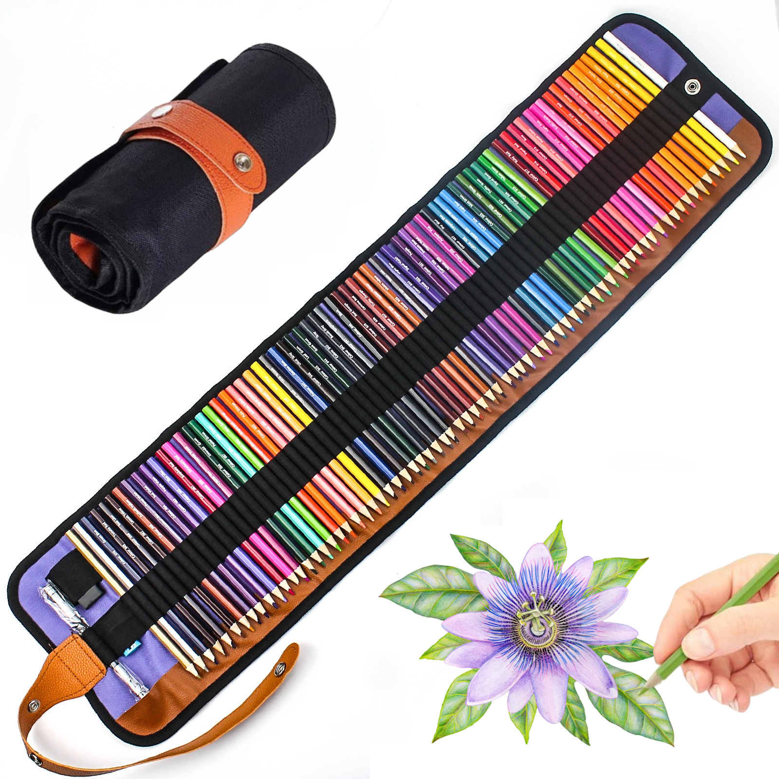 50/72-teiliges Buntstift-Set mit Roll-Up-Etui aus Segeltuch – perfekt zum Ausmalen, Zeichnen, Skizzieren und Basteln für Studenten und Erwachsene