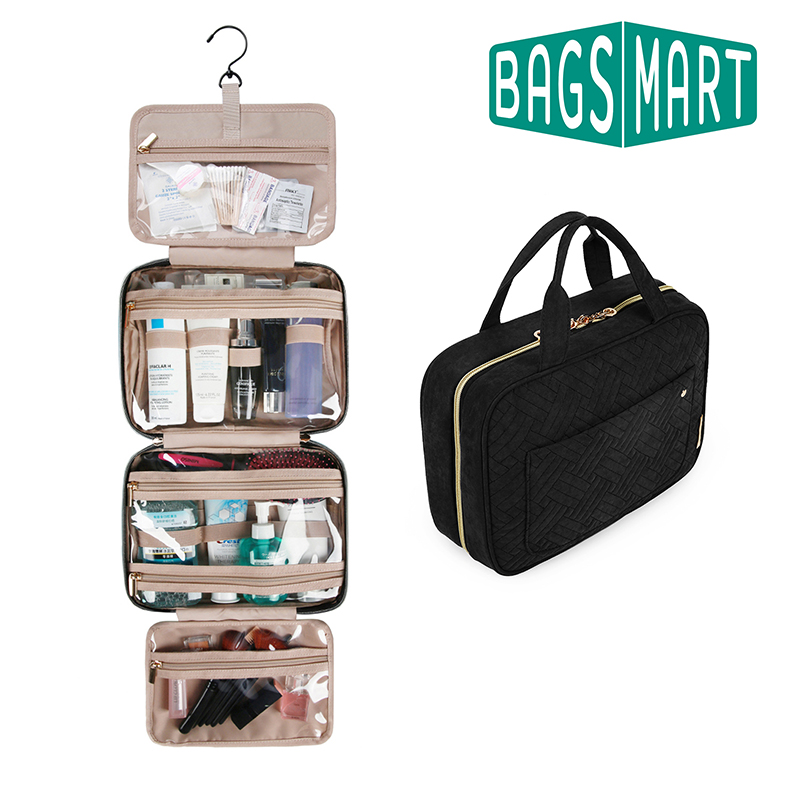 BAGSMART Bolsa de cosméticos de maquillaje con gancho para colgar Bolsa de aseo resistente al agua Organizador de viaje para artículos de tocador organizadores de tamaño completo