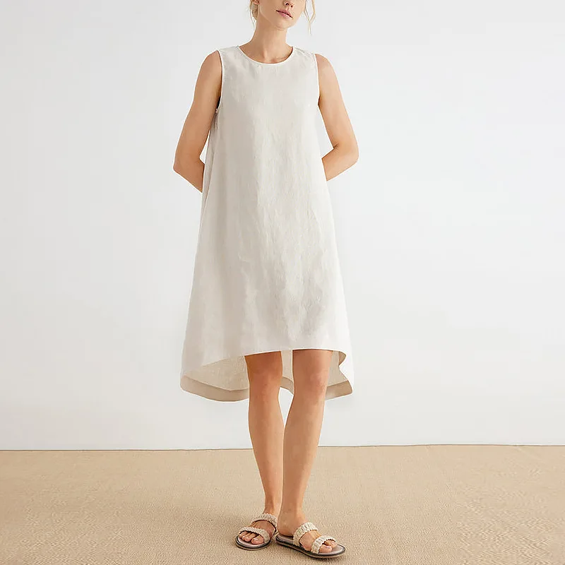Vestido de Verano 100% Lino para Mujer, Primavera 2026, Nuevo Diseño Asimétrico, Elegante, Sin Mangas, Vestidos de Lino Femeninos