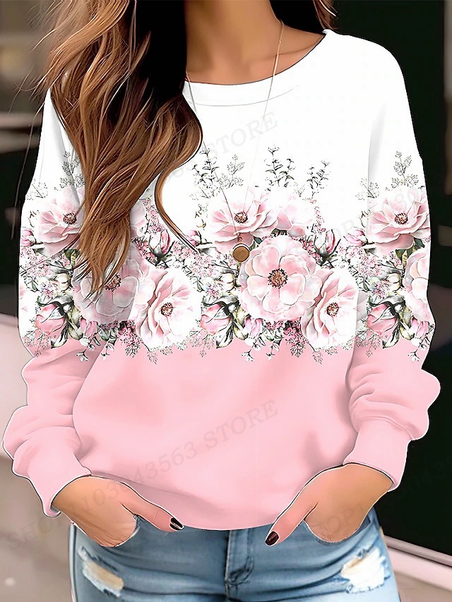 Sudadera con capucha Floral con cuello redondo Y2k, sudaderas con capucha a la moda para mujer, abrigos para niña, sudaderas para mujer, ropa de flores, regalos, abrigos, jerséis de cuello redondo
