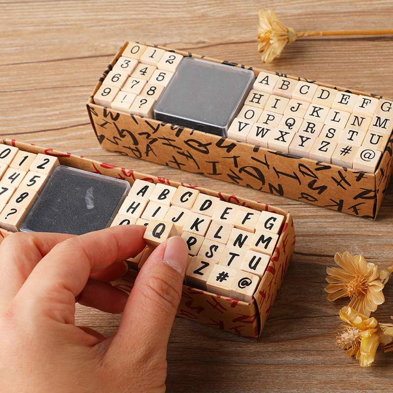 Grundlegendes Tagebuch-Set, Schreibmaschinen-Zahlen- und Buchstabensiegel, DIY-Tagebuch, Holzsiegel, 40-teiliges sortiertes Stempelset