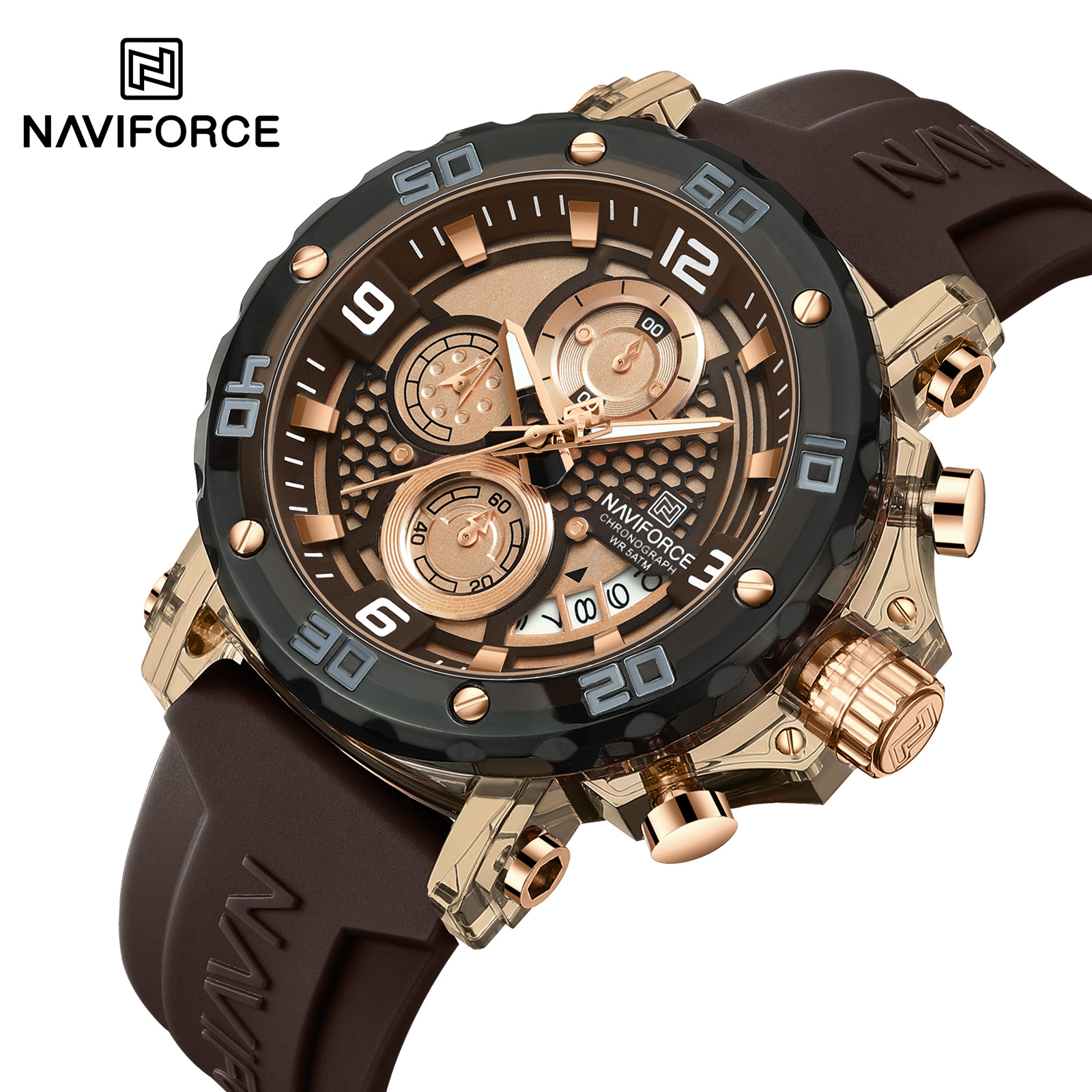 NAVIFORCE для мужчин, силиконовый ремешок, роскошные модные кварцевые часы, наручные часы, спортивный хронограф 5TM, водонепроницаемые мужские часы, подарки
