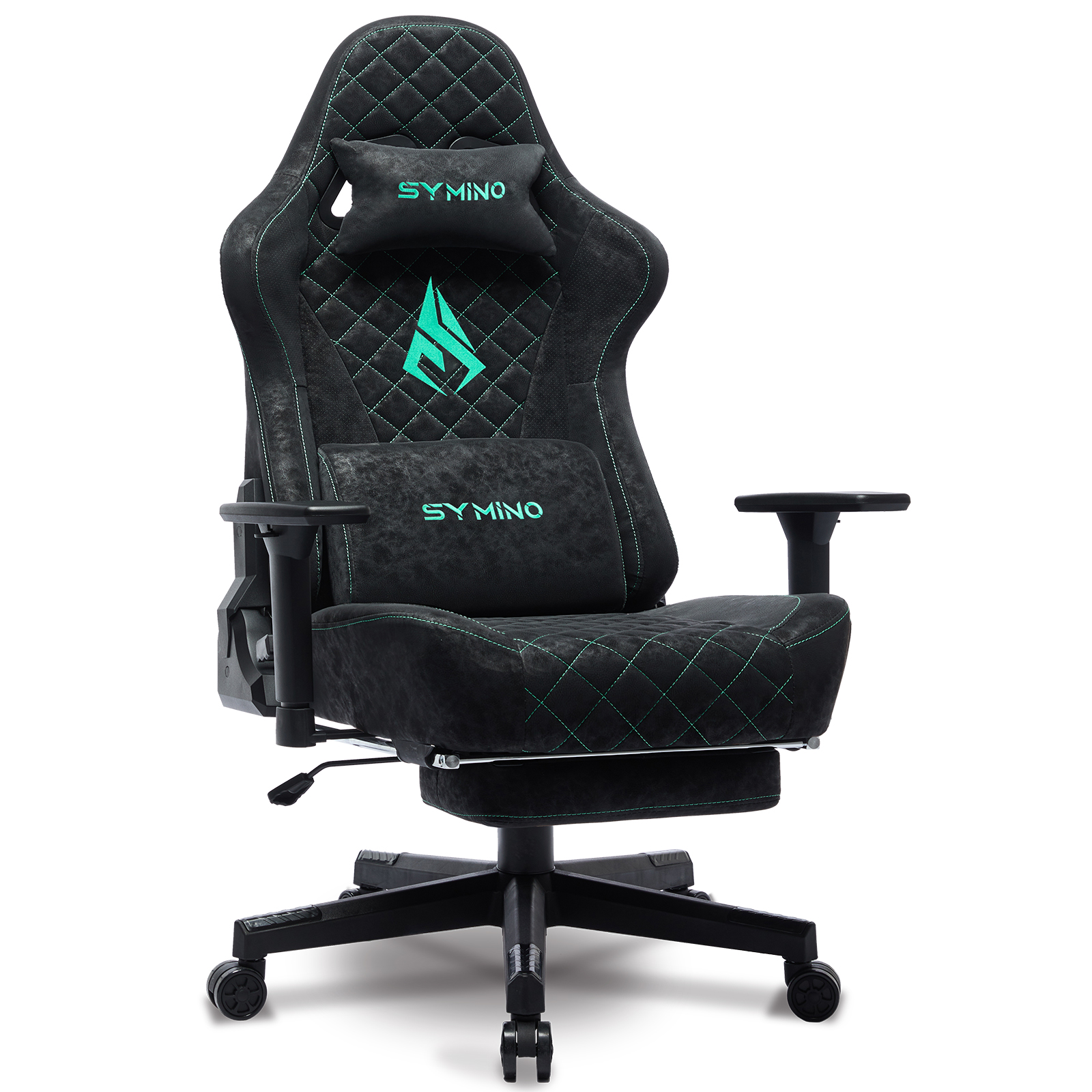 Krzesło do gier Symino z podnóżkiem, krzesło wyścigowe, krzesło PC, skóra PU w stylu vintage, ergonomiczne krzesło biurowe