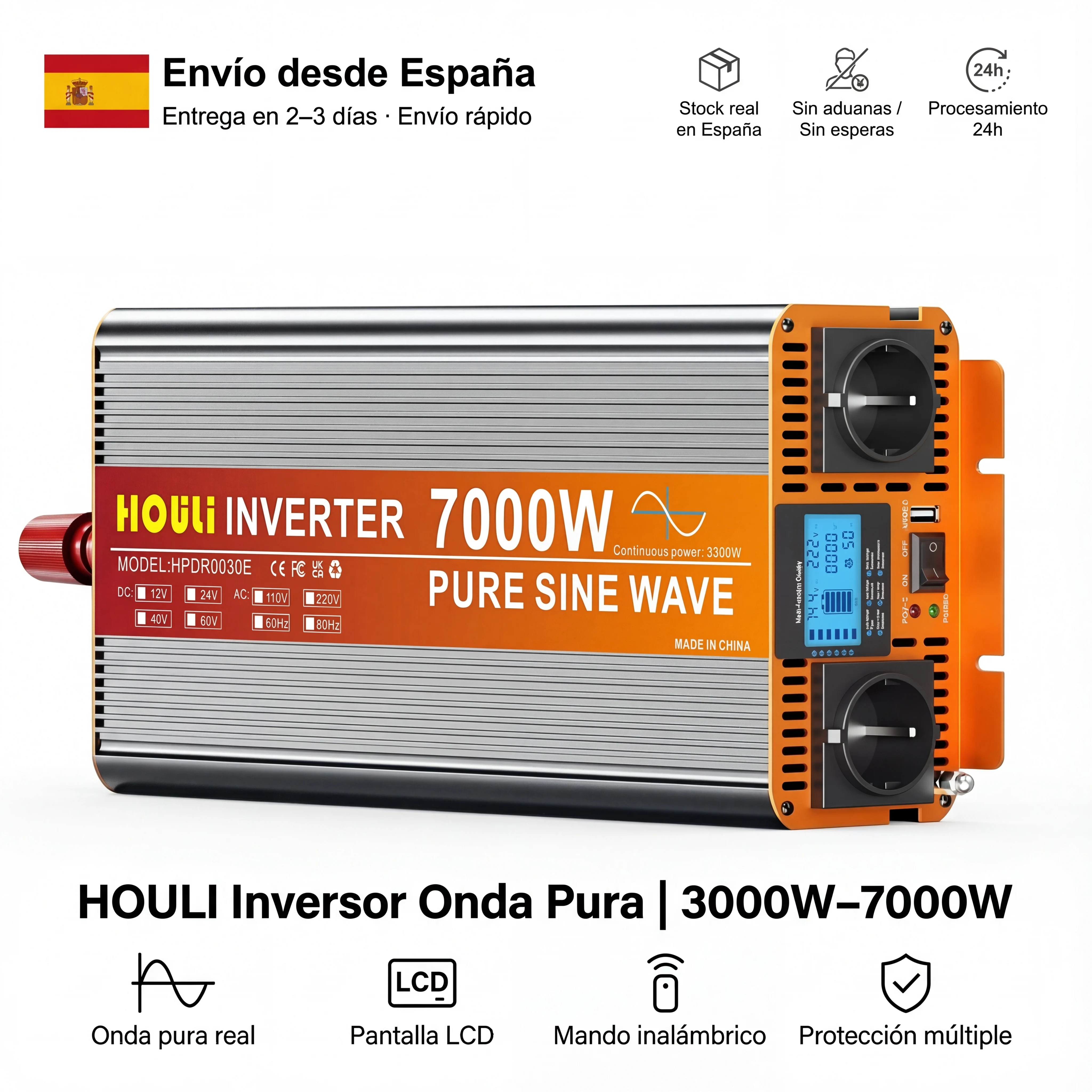Pure Sine Wave Inverter 3000W-7000W 12V 24V to 230V Inversor Solar Para Hogar RV Spain Warehouse
