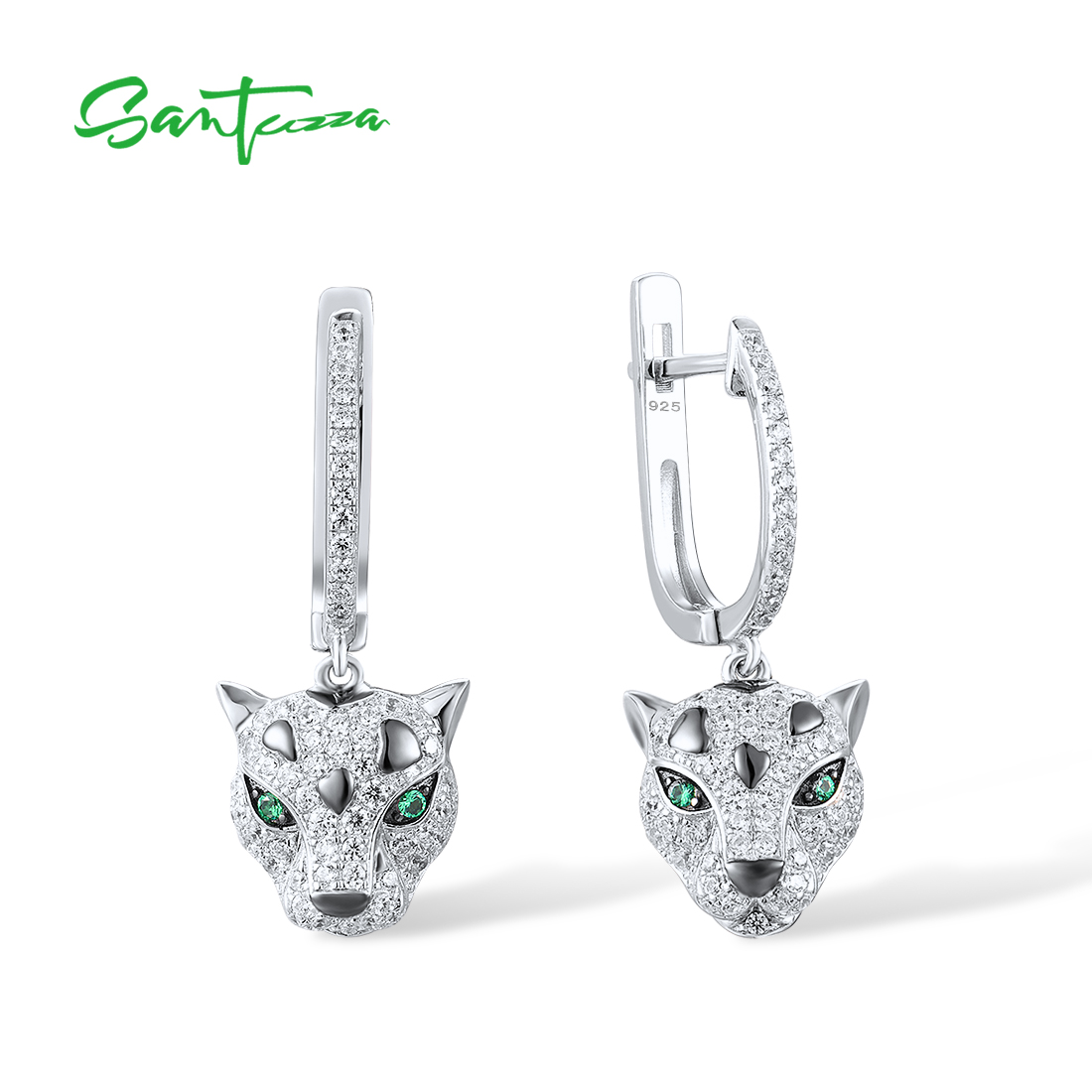 Santuzza puro 925 prata balançando brincos para mulheres prata esterlina espumante verde espinel branco cz animal fino chique jóias
