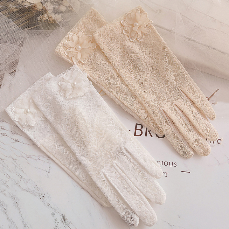 Women Summer Sunscreen Delicate Lace Flowers Driving Cycling Breathable Gloves Thin Elegant Female Short Soft
