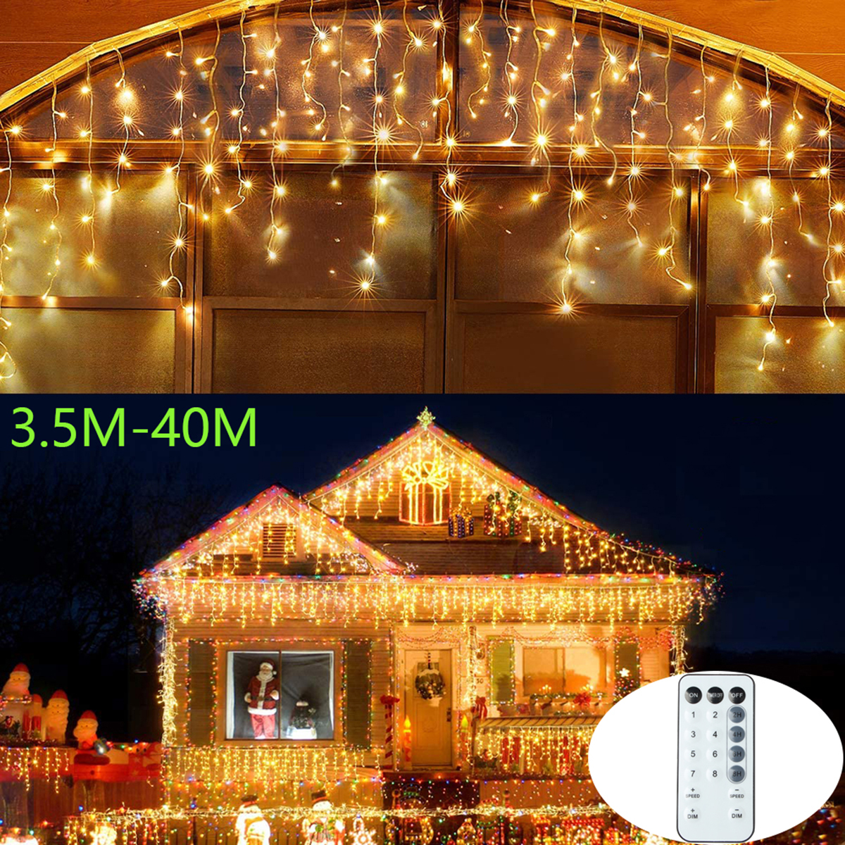 Guirnalda de luces LED para cortina de carámbanos, guirnalda de luces navideñas para exteriores, Año Nuevo, cumpleaños, boda, calle, decoración navideña, 3,5 M-40M