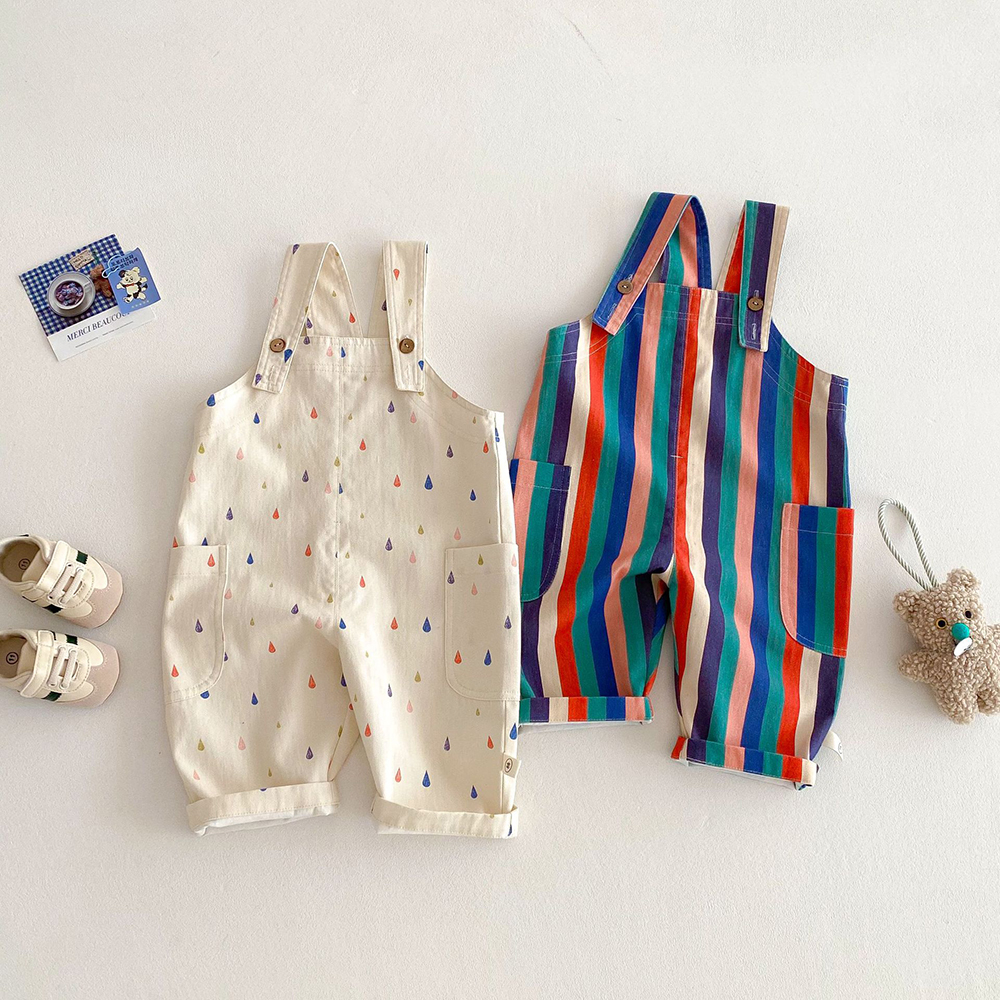 Unissex primavera novas roupas infantis moda macacão polk dot macacões listrado crianças jogar terno
