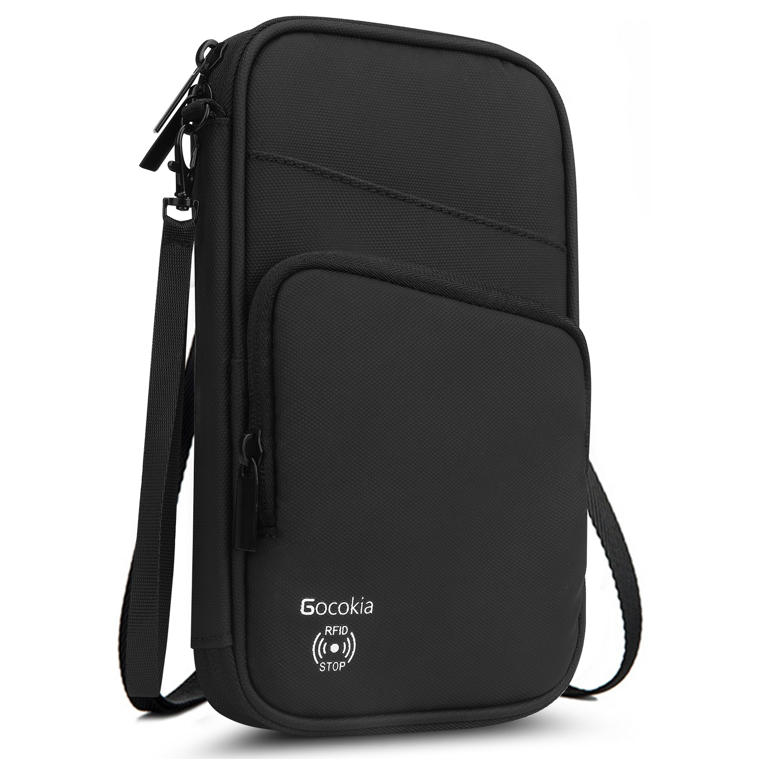 Bolsa para passaporte com vários bolsos, carteira de viagem com alça de ombro, porta-passaporte familiar de 5, carteira para passaporte com bloqueio RFID para homens W