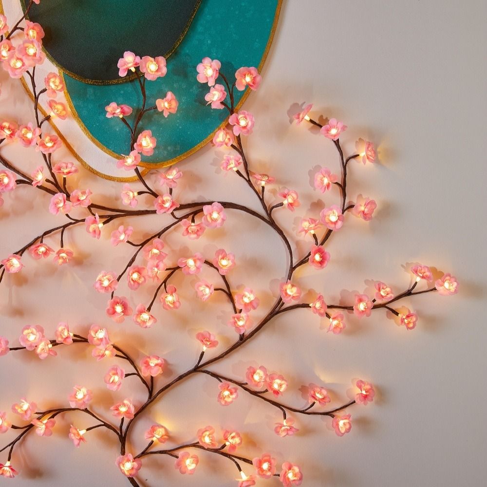 72/96 LED クリスマス電球アクセサリー ツリーライト 桜 曲げられる花の枝 ツリー ウェディングデコレーション 柳のつる