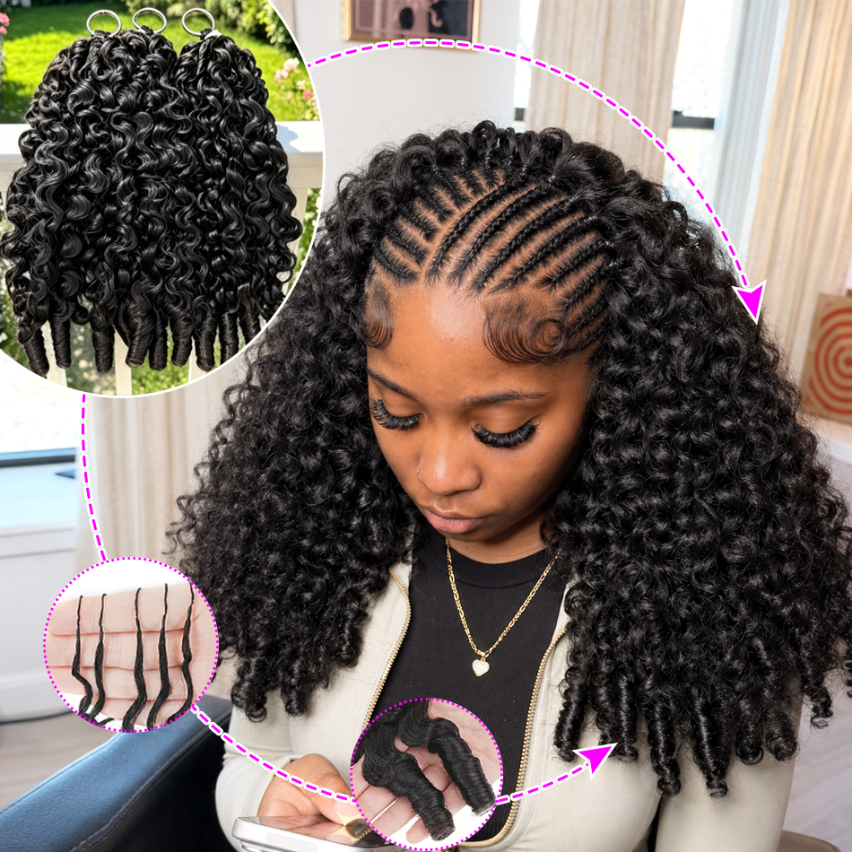 Extensiones de Cabello Humano Rizado Birmano, Trenzas de Ganchillo Kinky Curly, Paquetes de Cabello Remy Birmano Pre-Separados, Ondas Corporales, Extensiones de Cabello Humano de Ganchillo Tipo Pluma, Extensiones de Cabello Remy Ligeras y Reutilizables pa