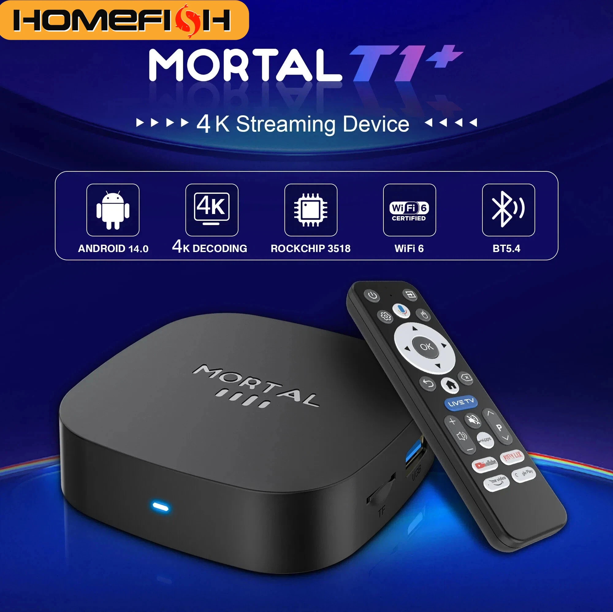 2026年新型スマートTVボックス T1+ RK3518 Android 14 WiFi 6 BT 5.4 デュアルUIインターフェース 4KウルトラHDスマートメディアプレーヤー