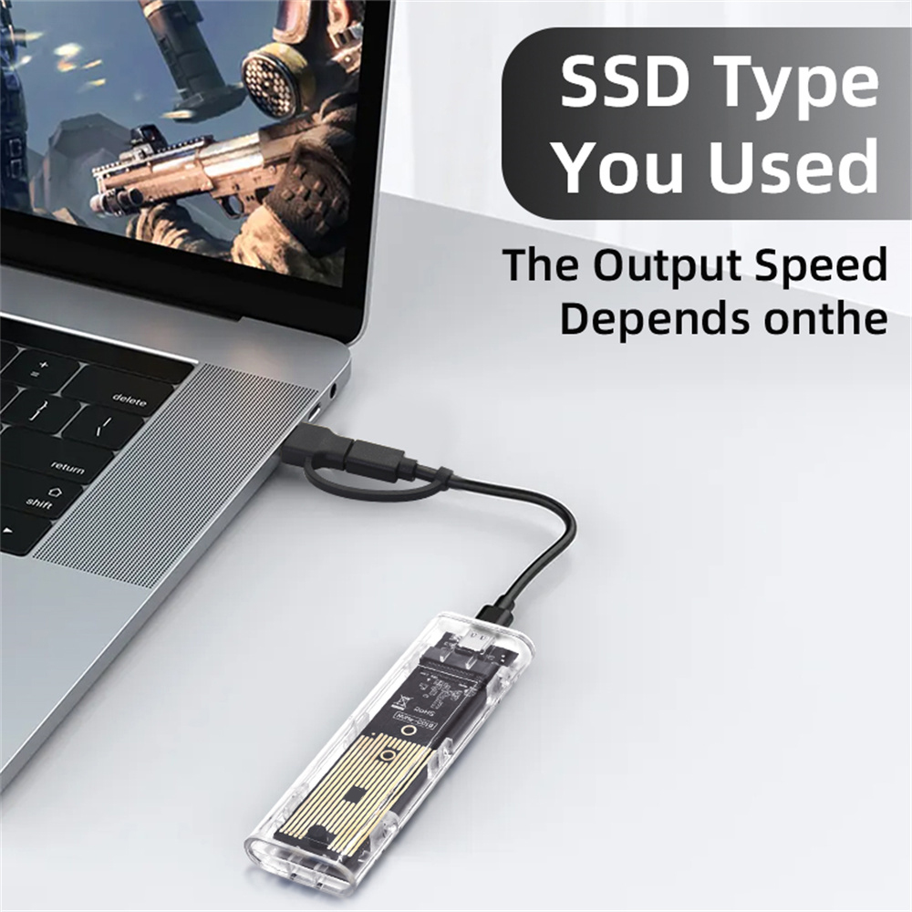 Przezroczysta obudowa na dysk twardy M.2 NVME PCIe NGFF SATA Dual Protocol SSD, przezroczyste etui USB Type C 10Gbps PCI-E M2 SSD