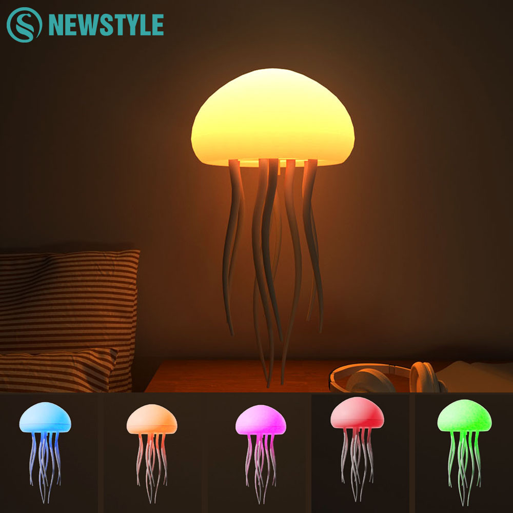 Neue Nachtlichter in Quallenform mit Sprachsteuerung, flexible Tentakel, Farben ändern, Cartoon-Nachttischlampe für Schlafzimmerdekoration