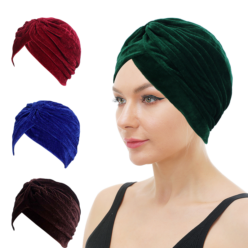 Kobiety aksamitny krzyż Twist turban kapelusz z pałąkiem na głowę muzułmański hidżab czapki damskie hidżab pod szalikiem czapki hidżaby opaska na głowę akcesoria do włosów