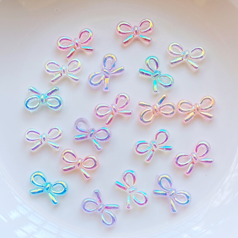 100 sztuk nowe śliczne Mini błyszcząca kokardka figurka z żywicy rzemiosło Flatback Cabochon ozdoba tworzenia biżuterii Hairwear Accessorie