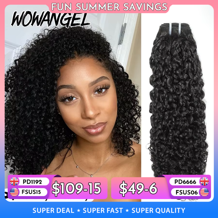 WOWANGEL Paquetes de Cabello Humano Rizado Pixie de 30 Pulgadas, Extensiones de Cabello Virgen Brasileño 100% Humano, Trama Doble, Paquete de Cabello Rizado Profundo