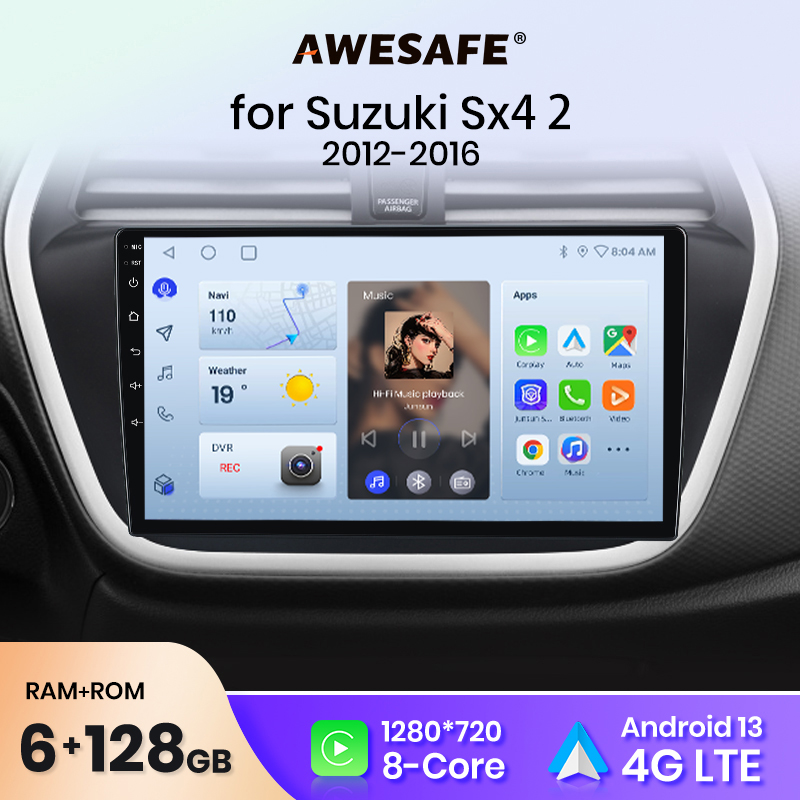 AWESAFE PX9 Plus Radio samochodowe dla Suzuki SX4 S-Cross 2012 - 2017 bezprzewodowy CarPlay Android Auto No 2 din 2din DVD