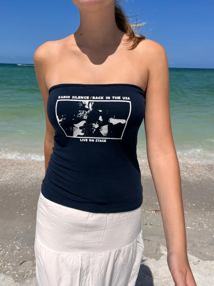 Gitarist Print Strapless Tank Top Vrouw Sexy Backless Katoen Slank Cropped Vest Zomer Amerikaanse Vintage Streetwear Crop Top Nieuw