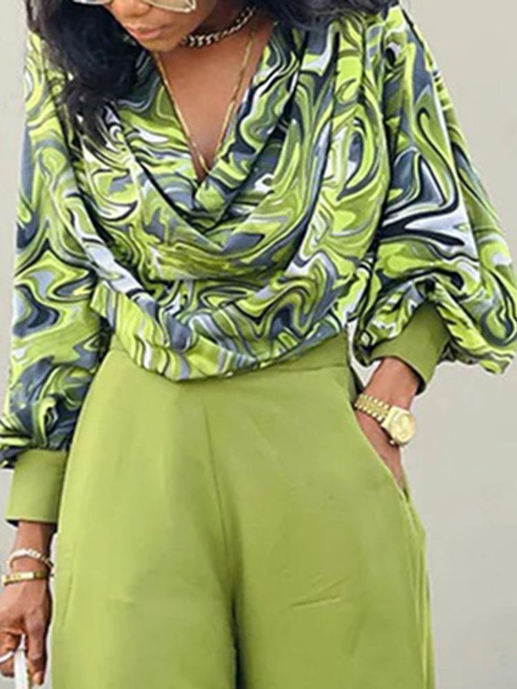 VONDA-camisas estampadas para mujer, Blusas elegantes con cuello de pila, informales, holgadas, talla grande 5XL, 2024