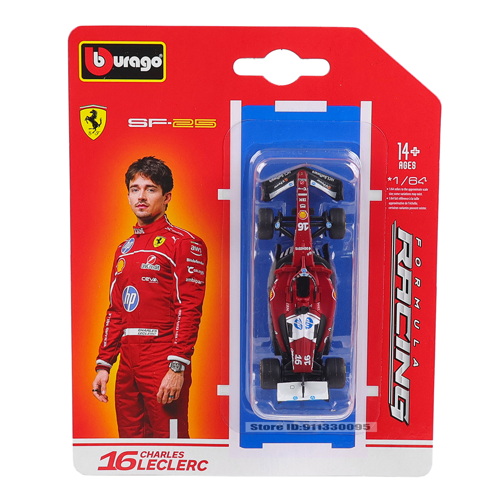 Bburago 1:64 2025 F1 Scuderia Ferrari HP SF25 # 16-леклерк # Коллекционная модель автомобиля Hamilton из сплава 44, литая модель игрушки