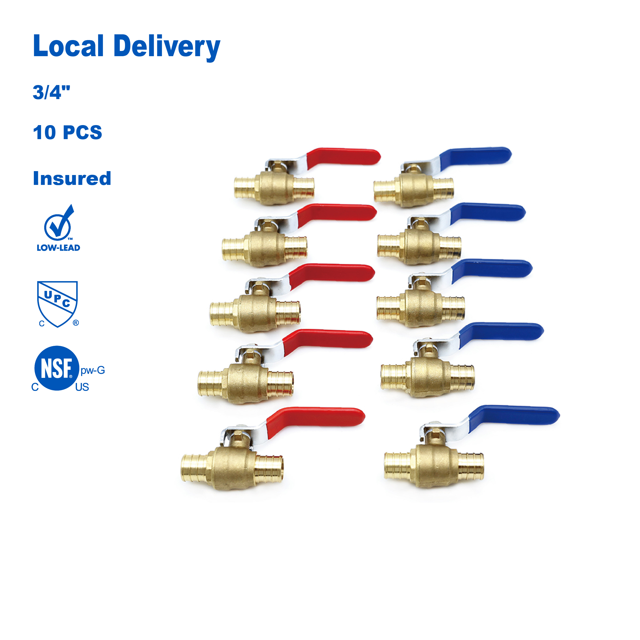Vanne à boisseau sphérique PEX pleine passée KING SMART Crimp/F1807 3/4'' ; pour système d'eau chaude et froide ; 10 pièces/boîte ; 80411