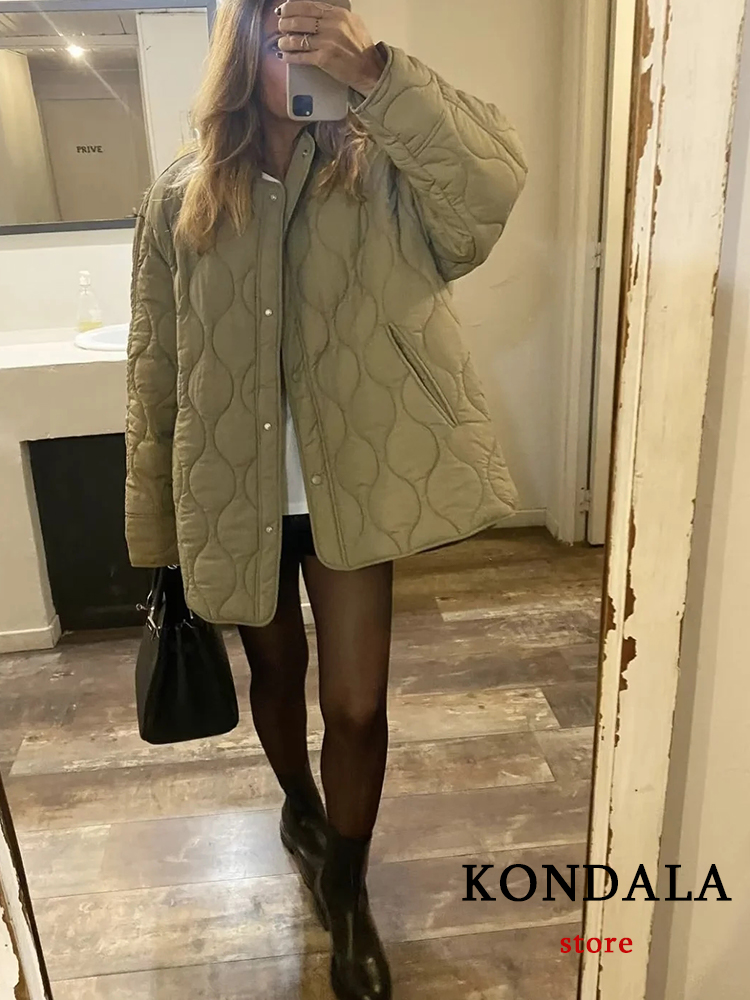 Trafza Streetwear Army green übergroße lange Jacken Frauen Langarm o Hals Einzel knöpfe Herbst Winter Mäntel Freizeit kleidung