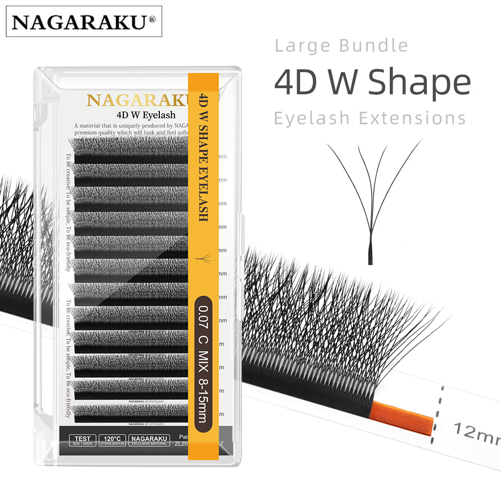 NAGARAKU 4D W forma ondulada a mano ventiladores prefabricados extensiones de pestañas pestañas completas Natural suave luz Individual mate denso