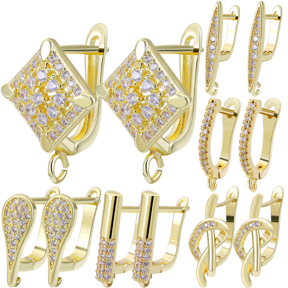 Juya prendedores de orelha banhados a ouro real 18k feitos à mão, ganchos de brinco, acessórios para fazer brincos anti-alérgicos femininos diy