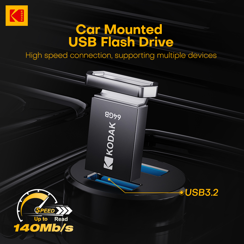Kodak unidad Flash USB montada en coche 32gb 64gb 128gb USB3.2 Gen 1 Mini Pendrive disco en U de Metal para teléfono inteligente PC de escritorio portátil
