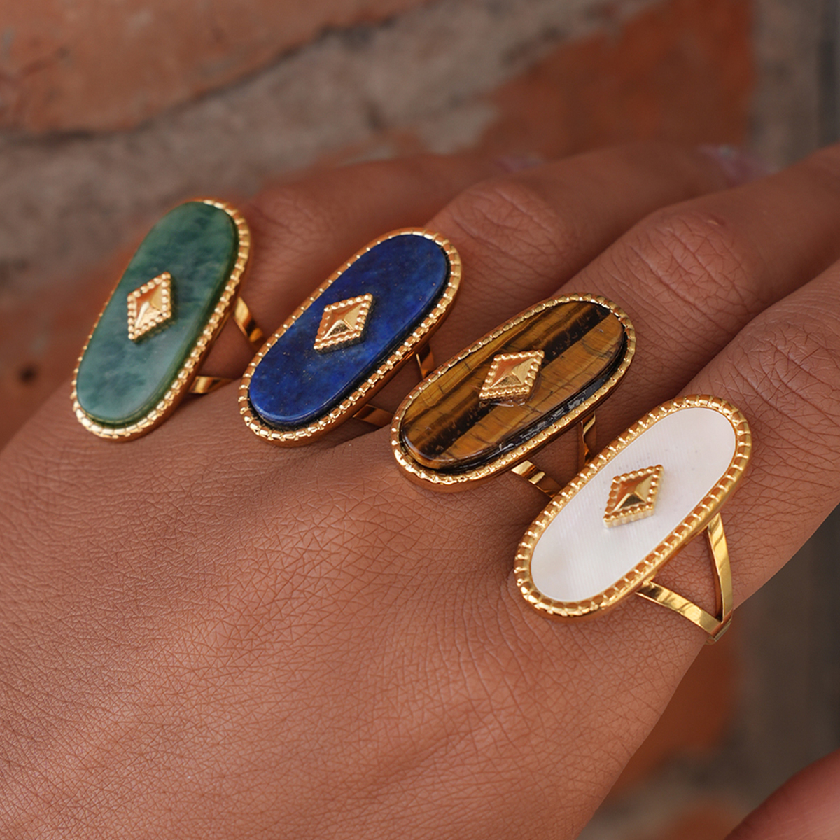Anello in acciaio inossidabile con pietra naturale ovale, anelli in alpaca per donna, anelli impilabili regolabili, gioielli da donna, regalo per lei