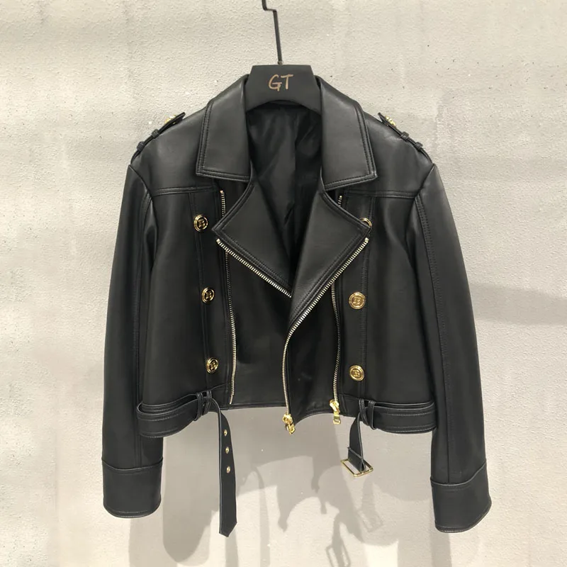 女性用本革ジャケット,ダブルブレストコート,ショートレングス,折り襟,ファッショナブル,春と秋,サイズmからxxl