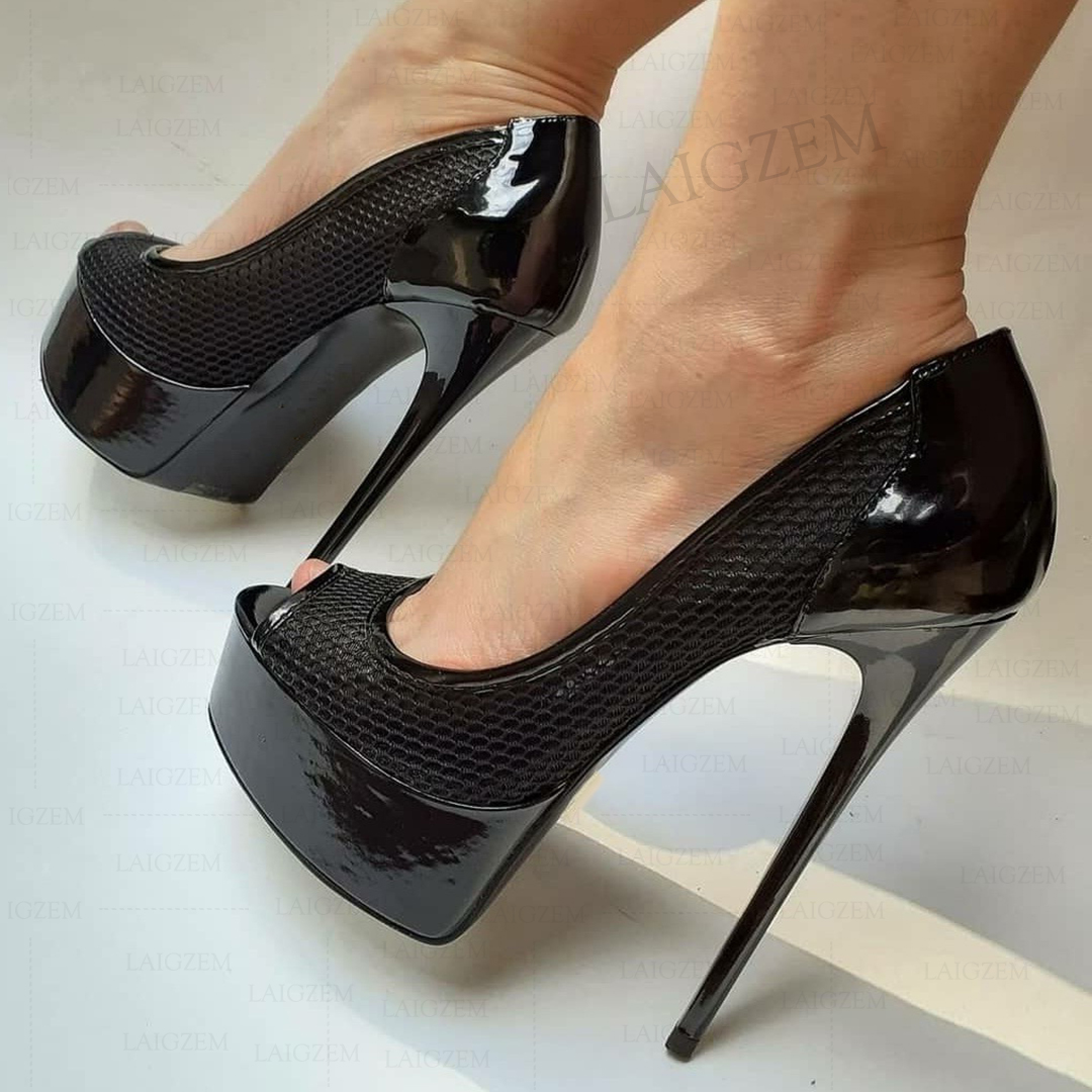 Laigzem-bombas plataforma para as mulheres, saltos altos, dedo do pé aberto, patchwork, cosplay, sapatos artesanais, tamanho grande 40, 44, 47, 52