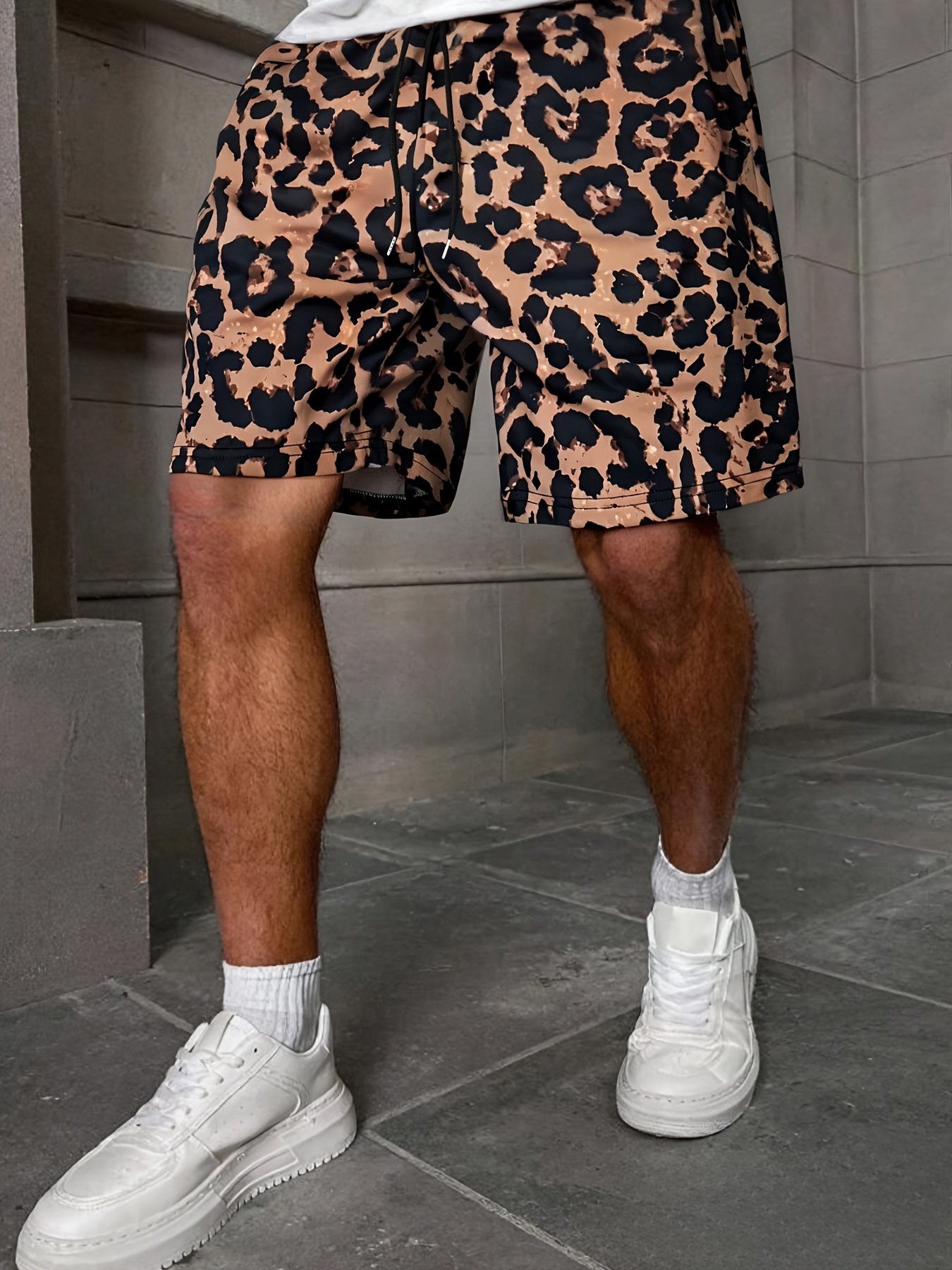 Klassische Herren-Boardshorts mit Leopardenmuster, schnell trocknend, elastischer Kordelzug, Badehose, Sommer, Strand, Freizeit-Outfit