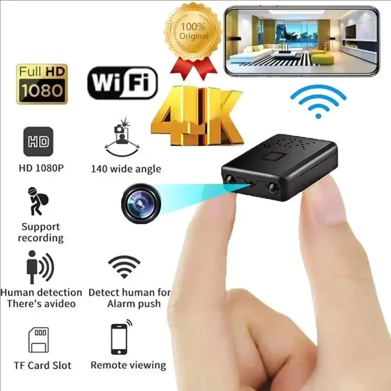 Câmera Mini XD Full HD 4K WiFi com Visão Noturna, Monitoramento Remoto de Segurança, Proteção Residencial, Gravador de Vídeo à Prova d'Água