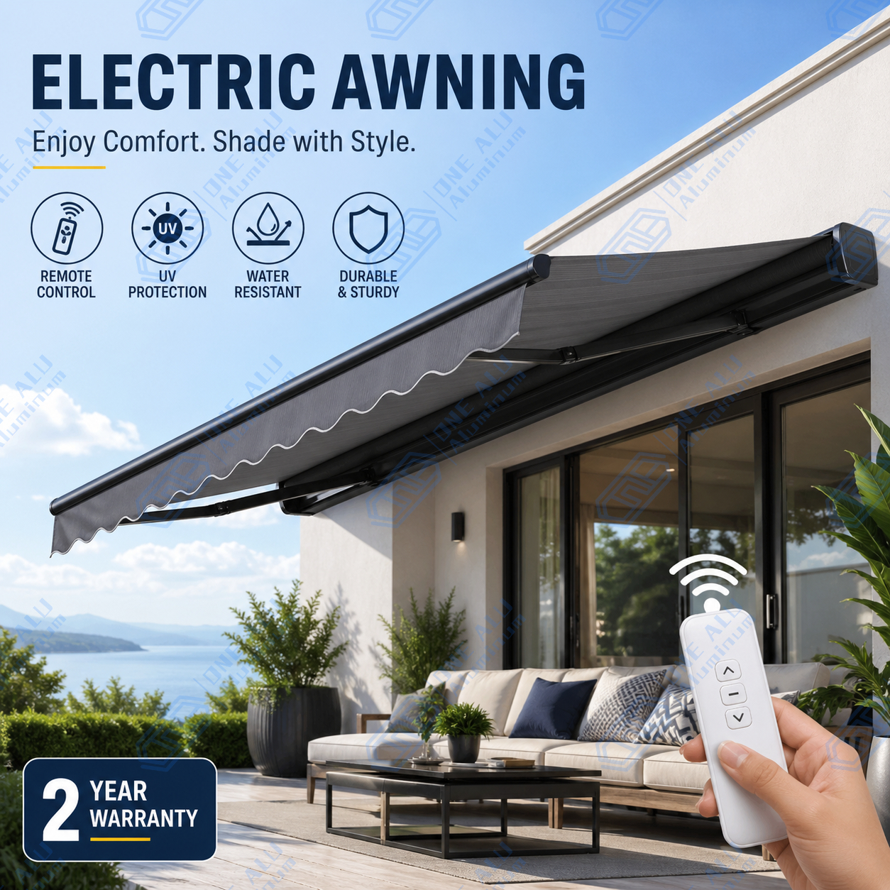 Awning Pintar Bermotor Berkinerja Tinggi, Mewah, Tahan Air, Tahan Cuaca, Tugas Berat Untuk Penggunaan Luar Ruangan, Patio, Taman, Halaman, Dek